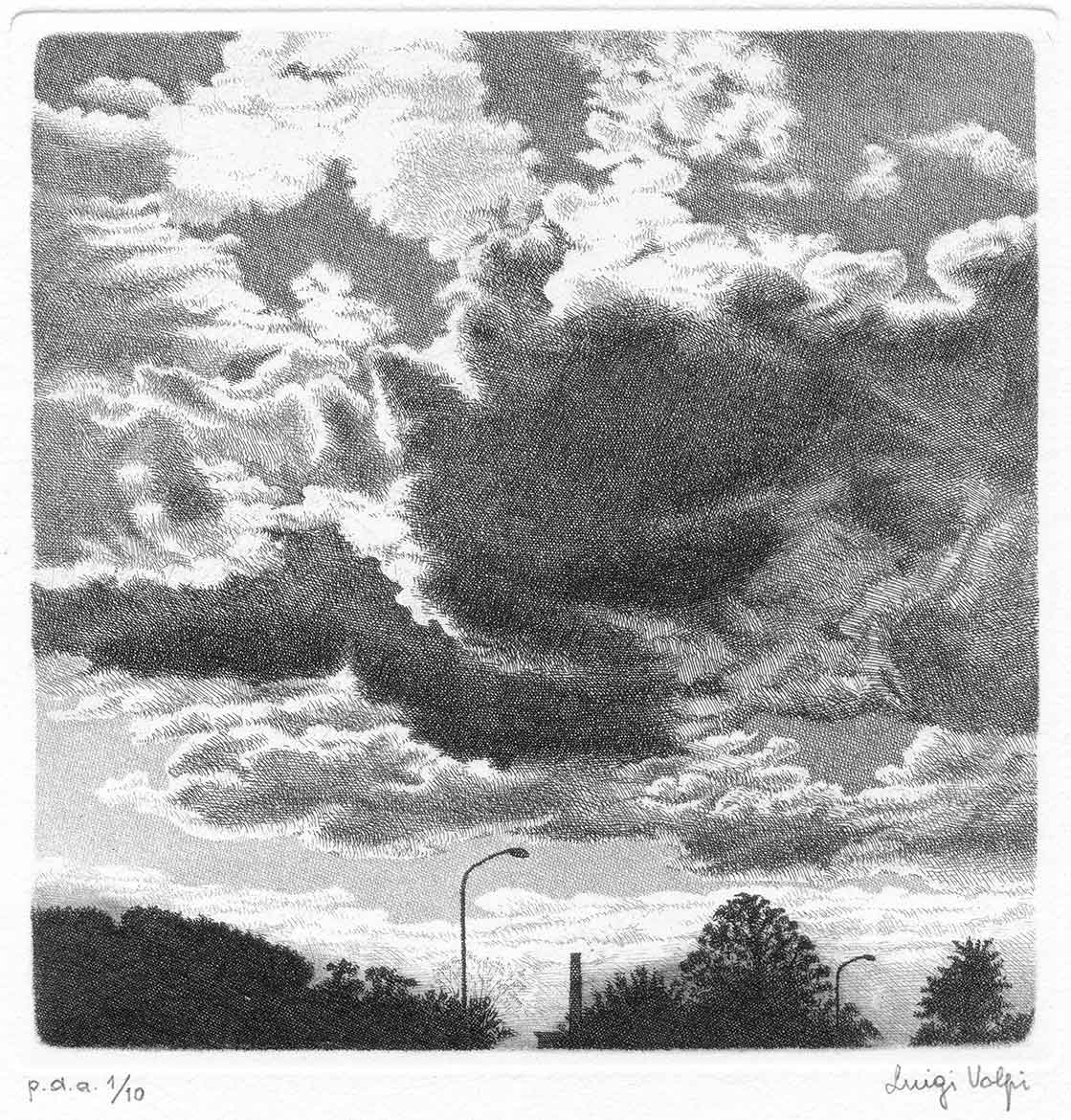 Cielo e nuvole (cirri e nembi) - 15x15 cm - 1991/1995 -acquaforte
