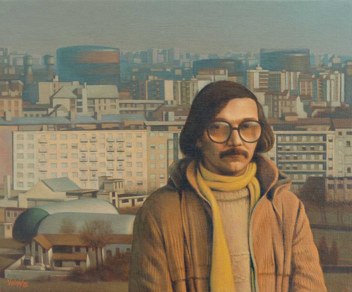  Autoritratto con Milano - 25x30 cm - 1981 - olio su tela