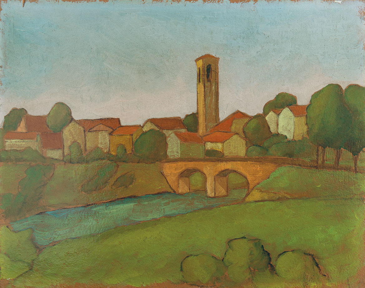 Borgo sul fiume - 49x39 cm - 1957 - olio su masonite