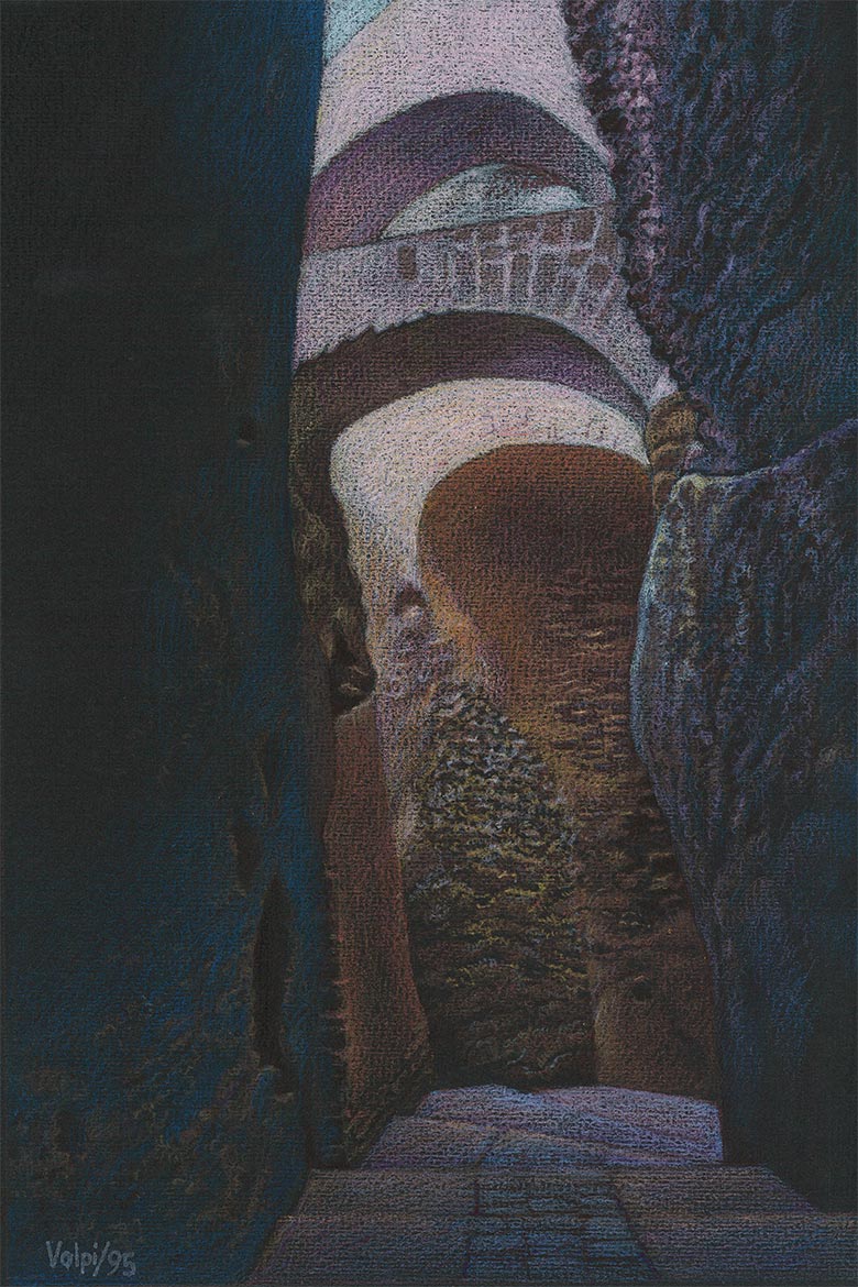 Salita al castello, Ischia - 22x15 cm - 1995 - Pastello su carta